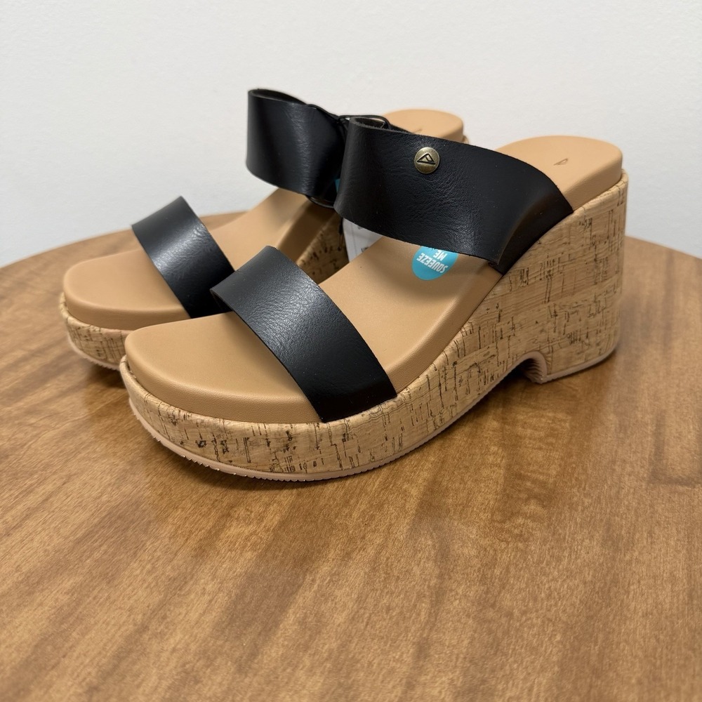 Reef Sunset Ibiza Wedge Sandals Women's Size 8 Black Tan Summer Coastal Straps - Picture 3 of 9